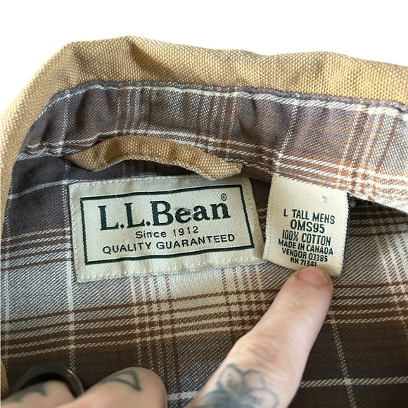 L L Bean Canvas Shirt Jacket Flannel Lined Work Tall - Picture 2 of 8